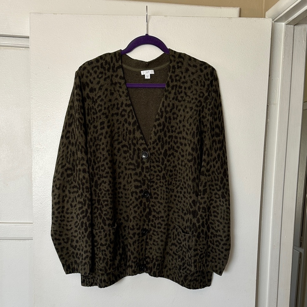 J. Jill Leopard Print Cardigan - Olive Green and Black. Size 2X
